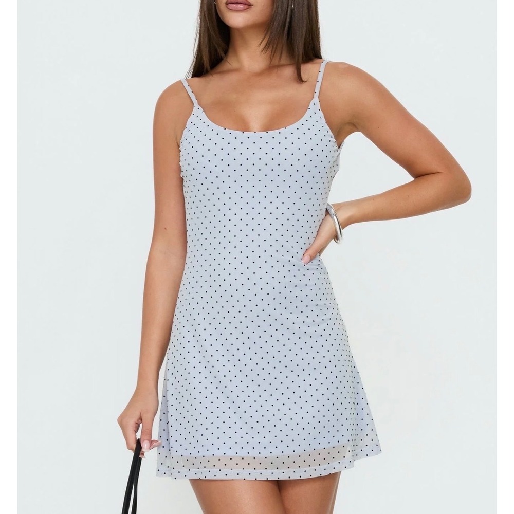 Bronze Snake Malia Mini Dress Baby Blue Polka Dot Low Back size XS NWT $75